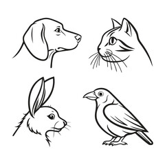 animal head editable line icons