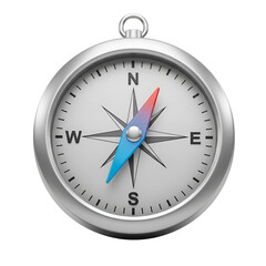 3D compass icon with a metallic finish and directional markings, set against a transparent background