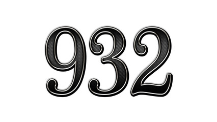 black metal 3d design of number 932 on white background.