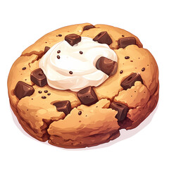 Fototapeta premium A delicious-looking giant chocolate chip cookie topped with whipped cream. Perfect for a sweet treat!
