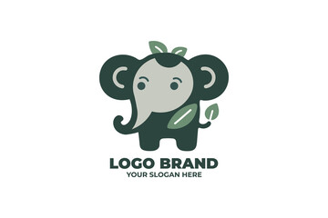 cute elephant with stylized leaves Logo