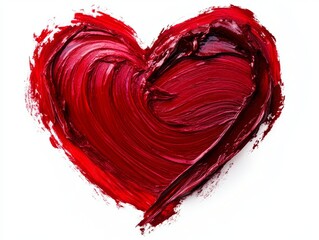 Red lipstick glossy texture in heart shape, texture stroke isolated on white background. - ai
