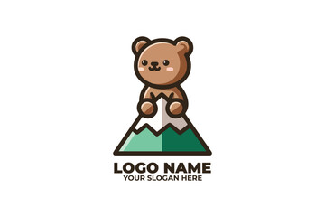 Cute Small bear sitting on mountain Logo