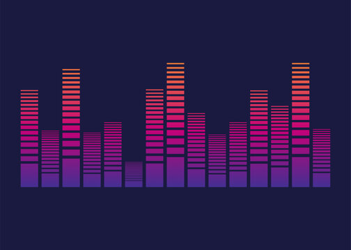 Sound waves equalizer. Frequency audio waveform, music wave or voice graph signal in HUD style. Abstract sound wave stripe lines. Volume level symbol. Vector cartoon illustration