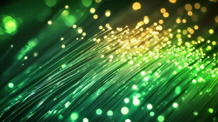 Fiber optic telecommunication network, emphasizing light transmission through glass fibers, with intricate visuals of data pulses