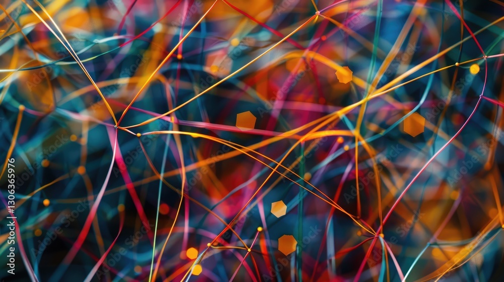 Poster explore a dynamic abstract background featuring vibrant interconnected lines, creating a visually en