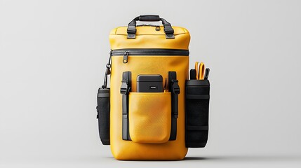 Bright yellow waterproof dry bag perfect for keeping valuables safe and dry during the Songkran water festival in Thailand  Isolated on a clean white background