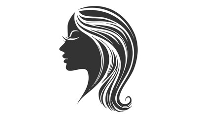 Elegant Woman Silhouette Side View. Open Hair Vector Design. Female Profile Art.