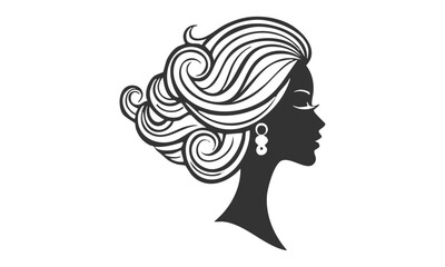 Elegant Woman Silhouette Side View. Open Hair Vector Design. Female Profile Art.