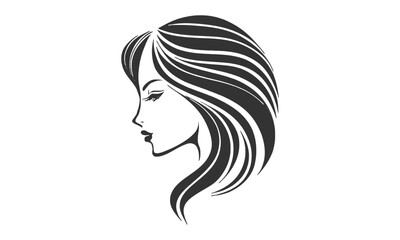 Elegant Woman Silhouette Side View. Open Hair Vector Design. Female Profile Art.
