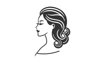 Elegant Woman Silhouette Side View. Open Hair Vector Design. Female Profile Art.