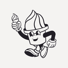 Ice cream, retro line illustration vector