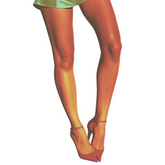 female lady leg with miniskirt and heels, vintage collage art, cutout png