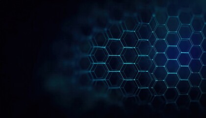 futuristic glowing hexagonal mesh with fluid waves in dark blue tones, ideal for technology background, ai visualization, sci-fi design

