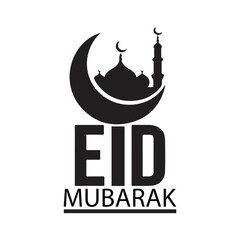 Eid Mubarak Logo - Crescent Moon and Mosque Silhouette