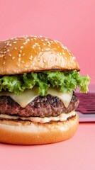 Juicy Cheeseburger, Pink Background, Food Photography, Menu