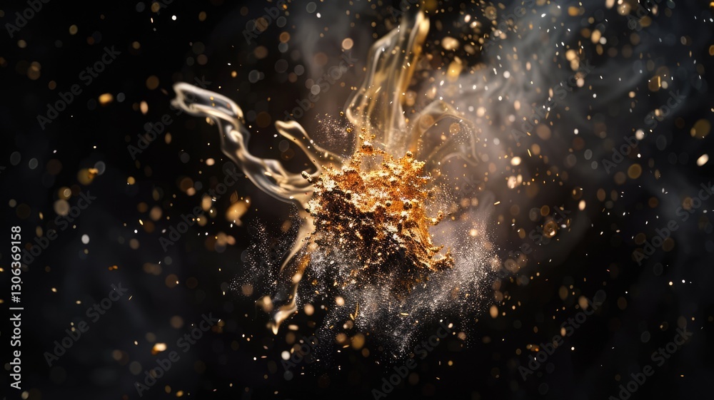 Poster this captivating abstract image features a floating object in a dark setting, showcasing a dynamic s
