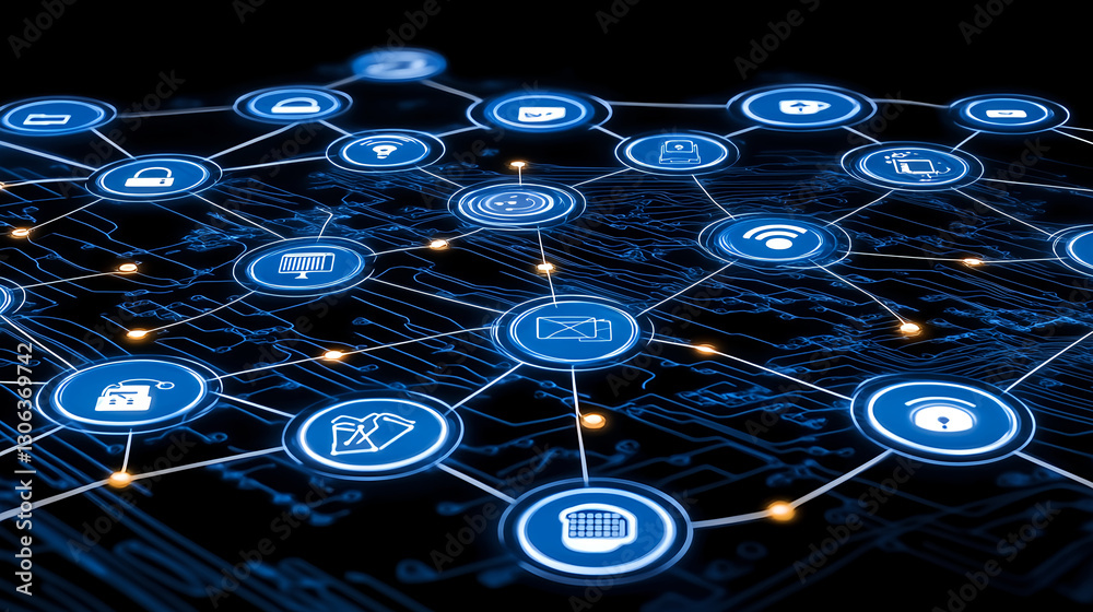 Poster network connectivity showcase digital space infographic design tech environment aerial view data vis