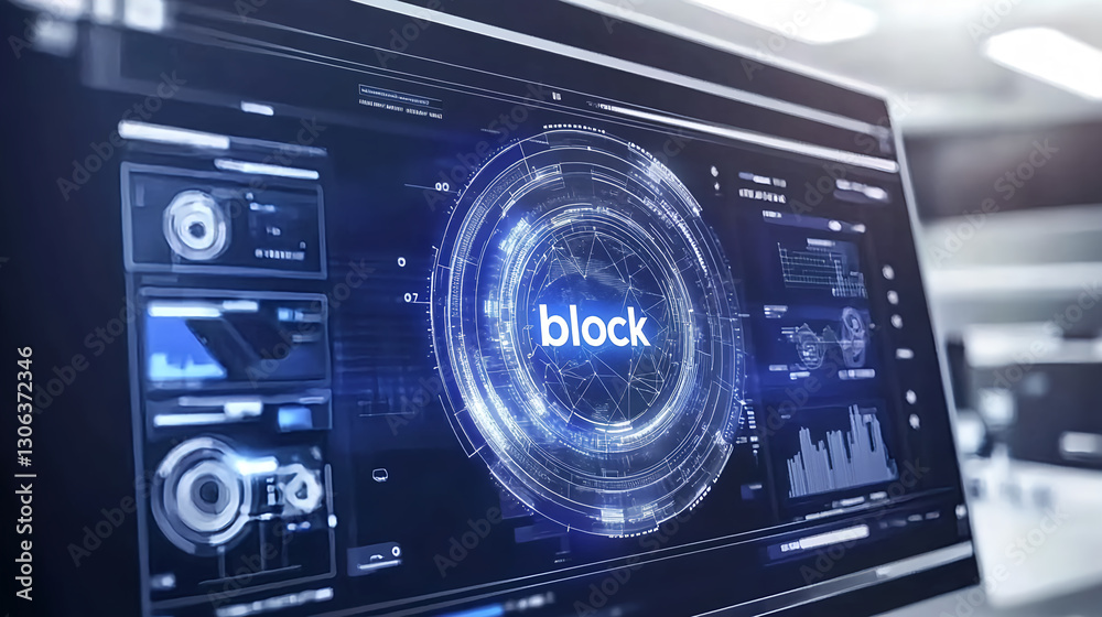 Poster digital monitoring dashboard displaying block technology insights office environment data visualizat