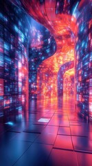 Naklejka premium Devise a visually striking composition merging digital screens with organic shapes in a surreal, psychedelic environment
