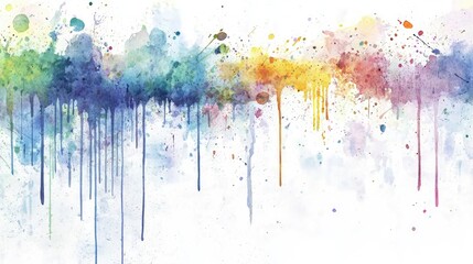 Colorful watercolor paint drips; abstract art; design background