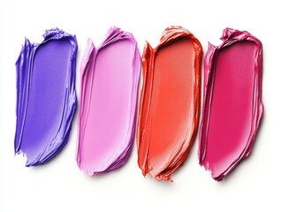 Red pink purple lipstick glossy texture, texture stroke isolated on white background. Cosmetic product swatch - ai