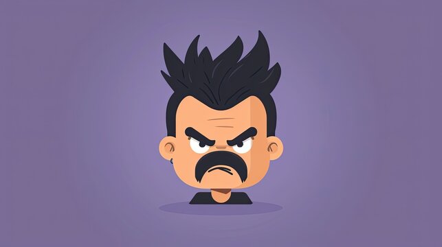 An avatar logo for the game app, in a cartoon style with a purple background and a simple design of a character's head with a mustache and mohawk hairstyle on top