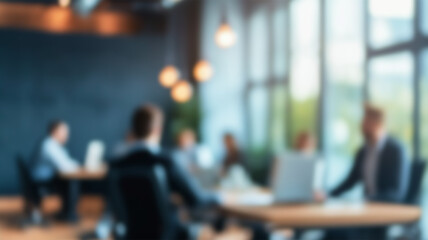 Office blur meeting room blurred background of blurry boardroom presentation with work desk for business discussion. AI Generated Images
