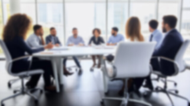 Office blur meeting room blurred background of blurry boardroom presentation with work desk for business discussion. AI Generated Images