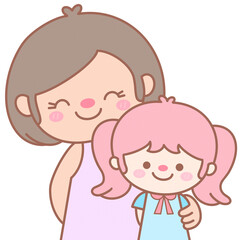 Mom and Daughter Cute Character
