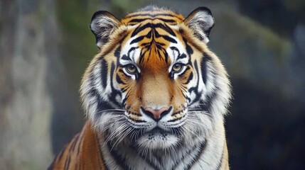 Fototapeta premium Majestic Tiger Portrait with Striking Features and Intense Gaze