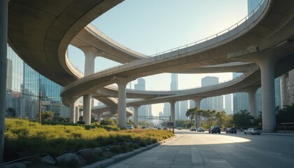 Urban arch dev in a bustling city landscape with modern architecture and clear skies