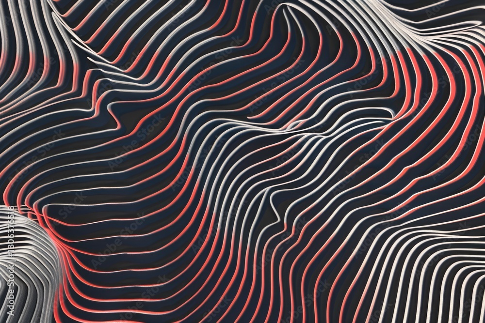 Poster abstract red and orange wavy lines on a dark background. digital art for vibrant and modern design. 