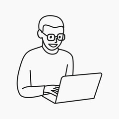 African man using laptop computer flat line collage element vector