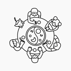 Asian family eating hotpot doodle collage element vector