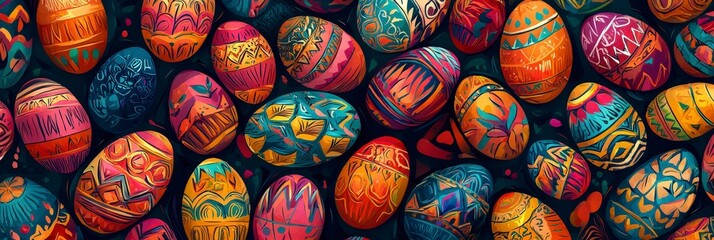 Fototapeta premium Hand-painted eggs with intricate vibrant patterns