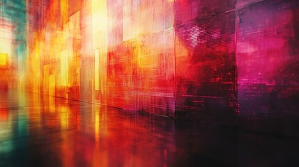Obraz premium Abstract urban wall art with vibrant colors and reflections