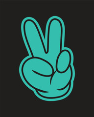 Obraz premium Cartoon peace hand sign, gesture line art illustration vector