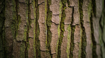 Close-up view of textured tree bark showcasing natural patterns and color in a serene environment