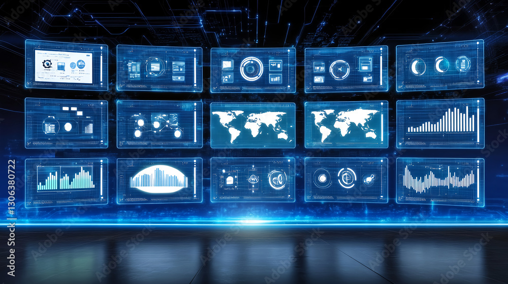 Poster data visualization dashboard analysis digital workspace infographic display interactive environment 