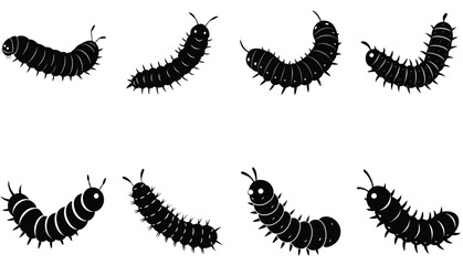 Caterpillar vector shilhouette bundle Set Icon. Virus, Coronavirus, Bacteria Line Icon. Editable Stroke. Pixel Perfect. For Mobile and Web. Plant Garden Pest. Thin Line Icon With Editable Stroke On Tr