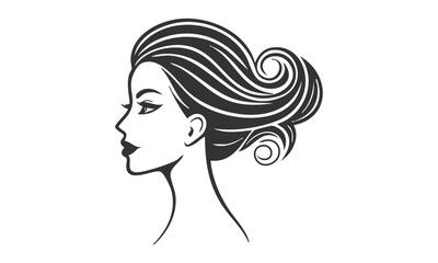 Elegant Woman Silhouette Side View. Open Hair Vector Design. Female Profile Art.