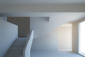 Modern architectural design featuring elegant stairs and soft lighting in a minimalistic space