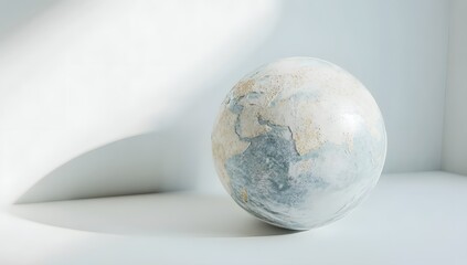 Earth globe in sunlit minimalist setting