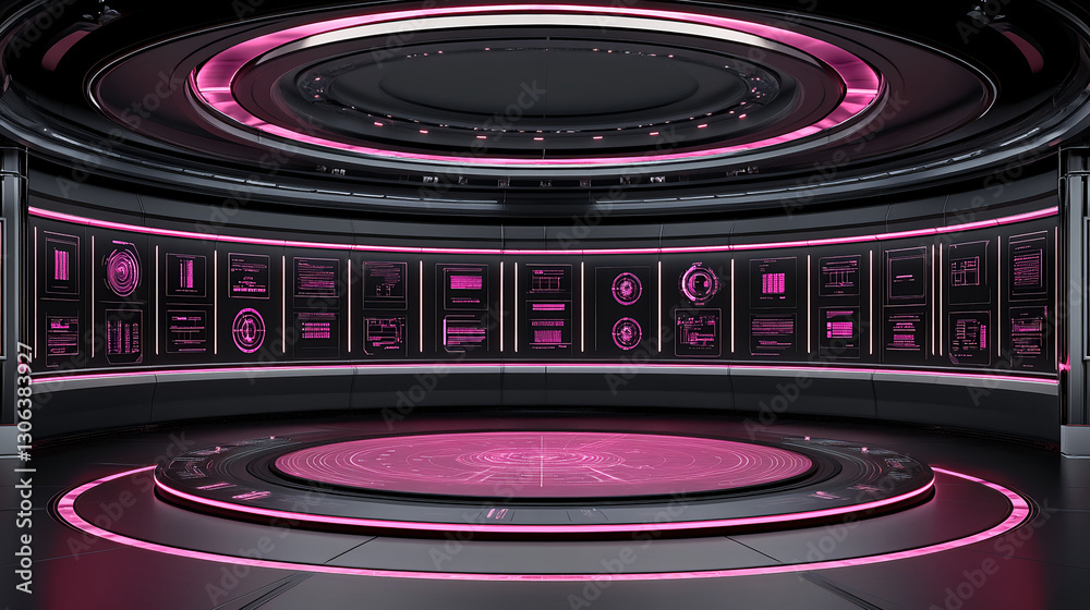 Poster interactive digital display showcase virtual studio 3d environment futuristic design eye-level persp