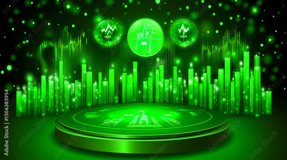 Poster dynamic green financial data visualization digital platform infographic abstract environment top vie