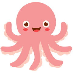 Cute pink cartoon octopus vector illustration with curling tentacles. Ideal for children's designs, ocean themes, or playful creative projects. Scalable, high-quality vector