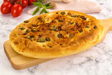 Homemade ciabatta bread with olives