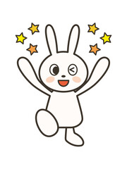 ウインクをして大喜びするかわいいうさぎの全身イラスト