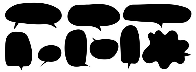 Speech black splash cute bubble cloud line art grunge scribble sketch set hand drawn in vector liquid graffiti blots with calligraphy lettering